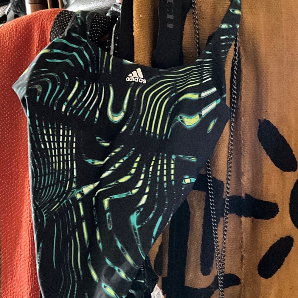 adidas Black and Green Women's One Piece Swimsuit